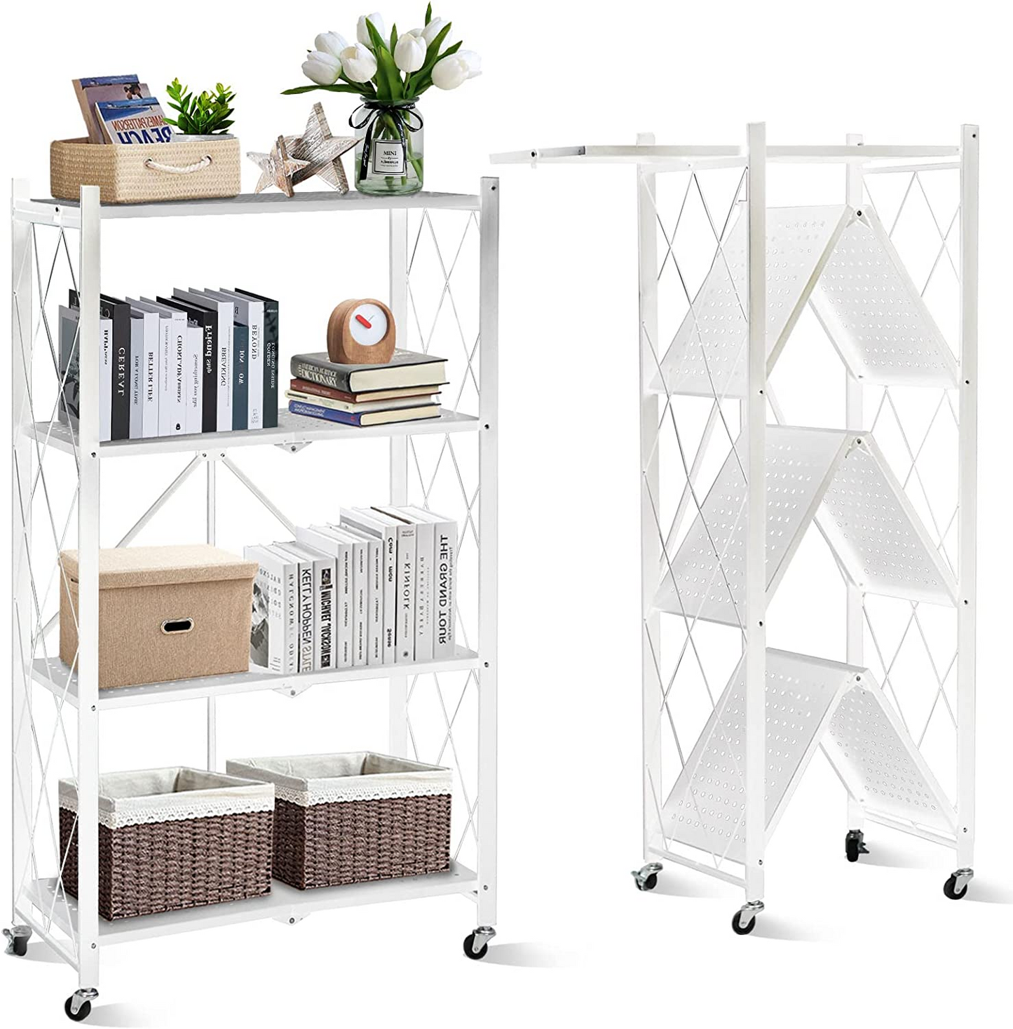 SKY-TOUCH Foldable Storage Shelves, Storage Racks Kitchen Cabinet, Shelf Storage Multipurpose Rack for Living Room Bedroom Kitchen Garage Easy Assembly