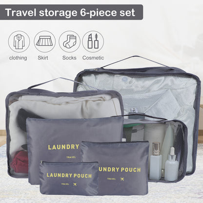 SKY TOUCH 6Pcs Set Travel Luggage Organizer Packing Cubes Set Storage Bag Waterproof Laundry Bag Traveling Accessories Gray, Travel Bag, Grey, Travel Luggage