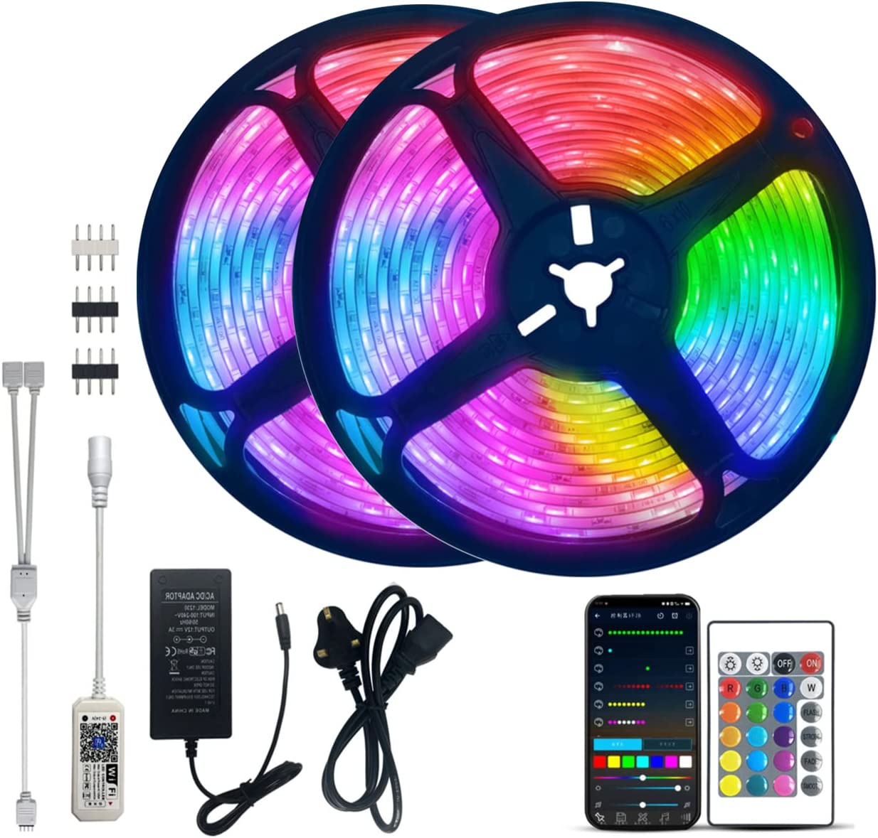 SKY-TOUCH 5/10 Meter Smart Bluetooth LED Strip Light RGB Sync to Music Light Remote Control Colorful Rope Lighting for Home Decor Kitchen Bedroom Hotel Outdoor Bar Garden Desktop Decoration