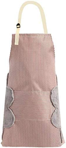 SKY-TOUCH Bib Apron with Pockets, Adjustable Kitchen Aprons 2 Side Wipe Hands Coral Velvet Towels Stitched Pinstripe Waterproof Cooking Aprons Unisex