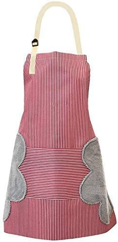 SKY-TOUCH Bib Apron with Pockets, Adjustable Kitchen Aprons 2 Side Wipe Hands Coral Velvet Towels Stitched Pinstripe Waterproof Cooking Aprons Unisex