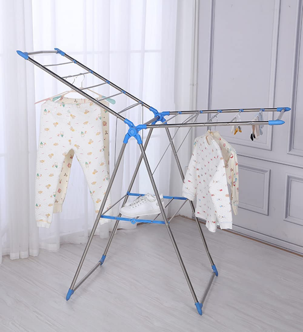 Sky-Touch Clothes Drying Racks Foldable, T-Model Clothes Airer, Foldable Airer Stainless Steel Cloth Drying Stable Space Saving For Drying Clothing Indoor And Outdoor, Blue