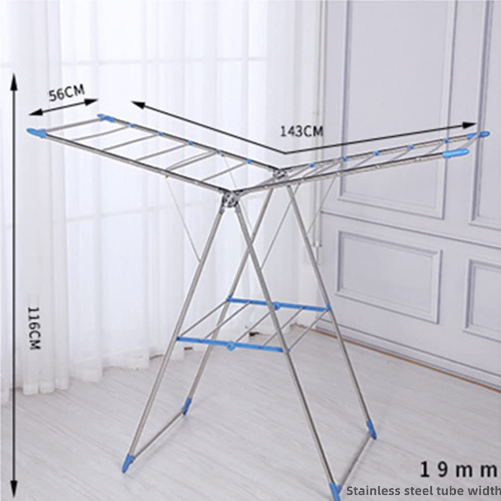 Sky-Touch Clothes Drying Racks Foldable, T-Model Clothes Airer, Foldable Airer Stainless Steel Cloth Drying Stable Space Saving For Drying Clothing Indoor And Outdoor, Blue