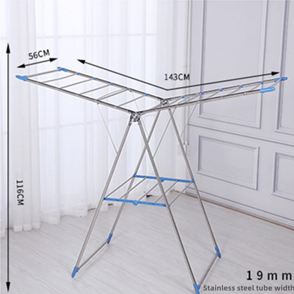 Sky-Touch Clothes Drying Racks Foldable, T-Model Clothes Airer, Foldable Airer Stainless Steel Cloth Drying Stable Space Saving For Drying Clothing Indoor And Outdoor, Blue