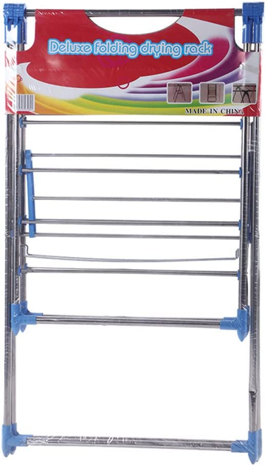 Sky-Touch Clothes Drying Racks Foldable, T-Model Clothes Airer, Foldable Airer Stainless Steel Cloth Drying Stable Space Saving For Drying Clothing Indoor And Outdoor, Blue