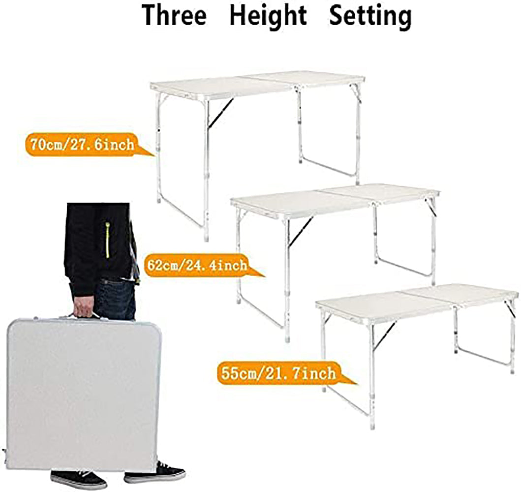 SKY-TOUCH Folding Trestle Outdoor Camping Table,Aluminum Alloy Outdoor Folding Picnic Table,Lightweight Trestle Outdoor Camping Table For BBQ Party, Folds in Half with Carry Handle,White(120×60×70cm)