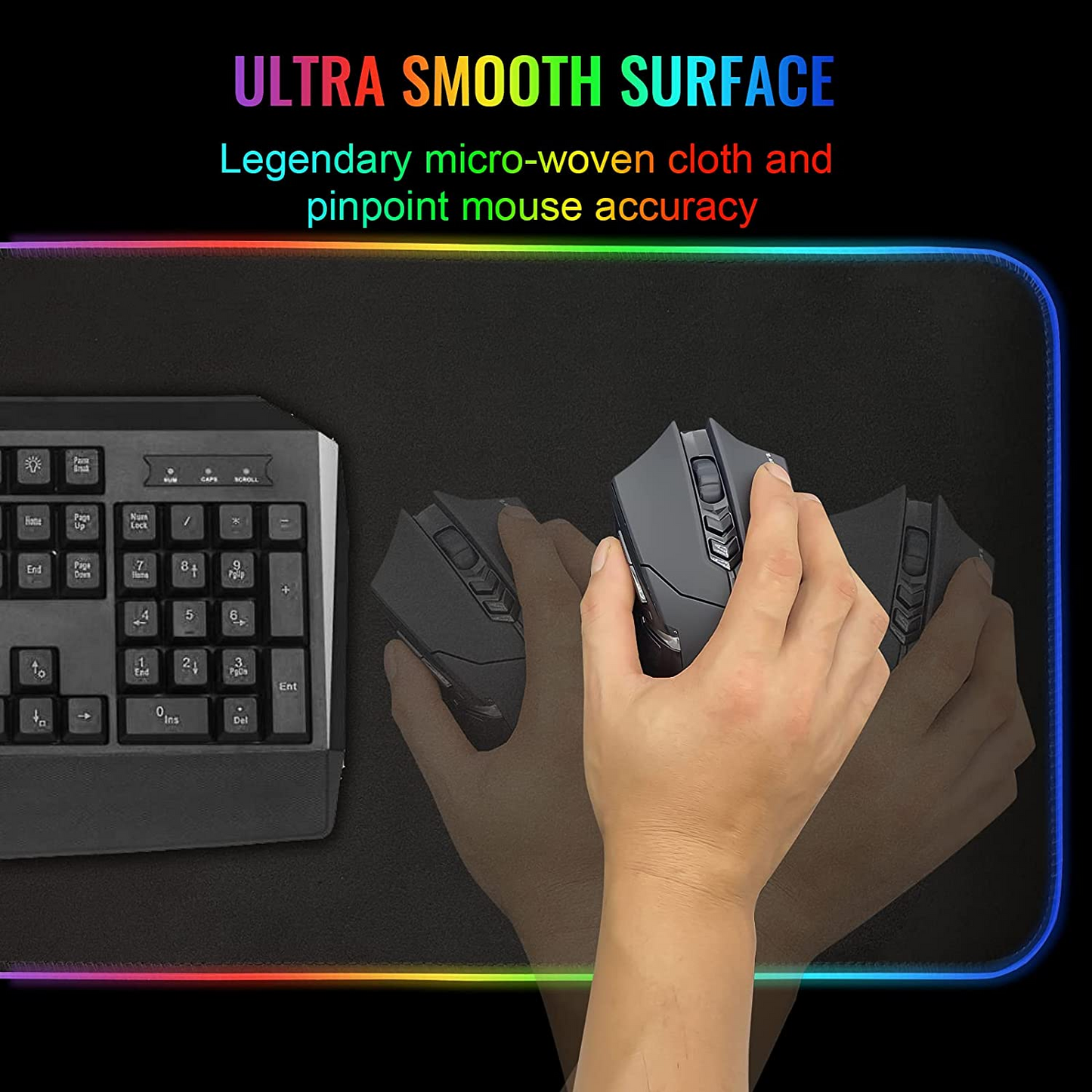 SKY-TOUCH Gaming Mouse Pad, Extra Large Soft Led Extended Mouse pad, anti-slip Rubber Base Computer Keyboard Mat, Black, GRB mouse