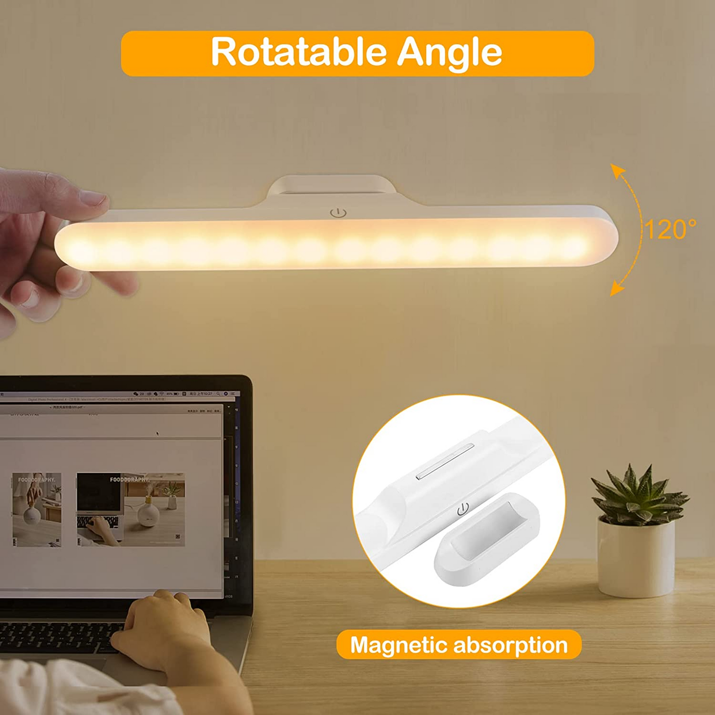 SKY-TOUCH Under Cabinet Lights，Rechargeable Battery Led Lights Ba，Dimmable Led Light Bar With 3 Color Modes， USb Rechargeable，Wall Shelf, Closet, Mirror, Bedside, Kitchen Lighting