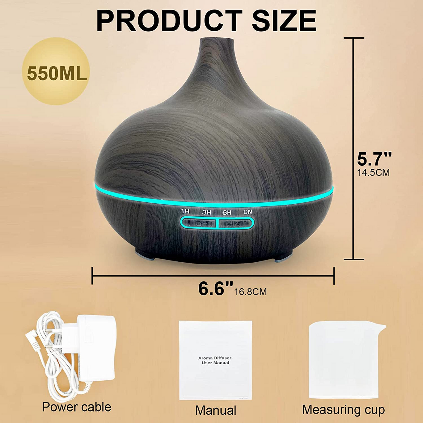 SKY-TOUCH Essential Oil Diffuser, 550ml Oil Diffuser with 4 Timer, Aromatherapy Diffuser with Auto Shut-off Function, Cool Mist Humidifier BPA-Free for Bedroom Home