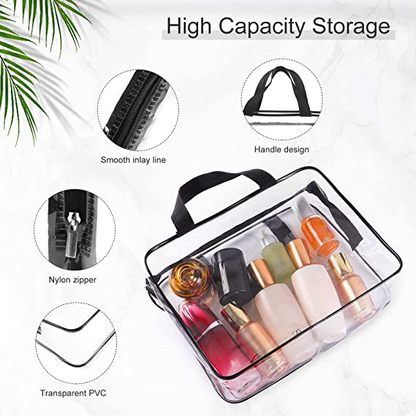 SKY-TOUCH 3Pcs Clear Cosmetic Bag， Portable Clear Toiletry Bag With Zipper & Carry Handle For Travel Luggage Pouch And Bathroom Cosmetics And Cream Storage, Waterproof