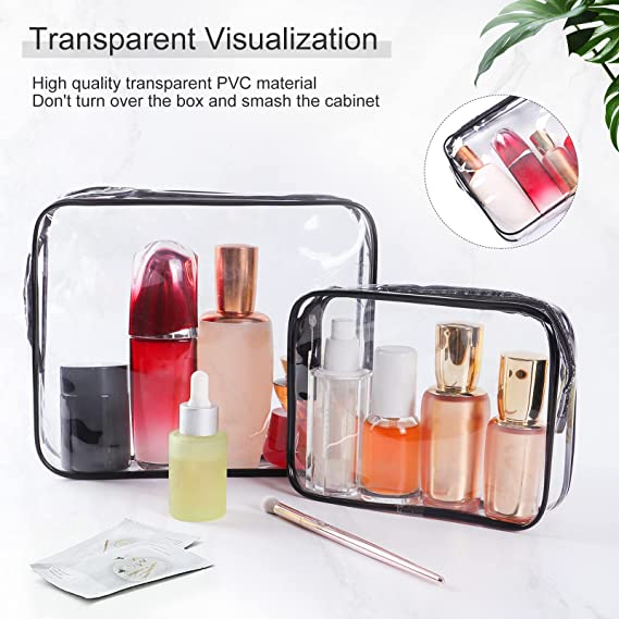 SKY-TOUCH 3Pcs Clear Cosmetic Bag， Portable Clear Toiletry Bag With Zipper & Carry Handle For Travel Luggage Pouch And Bathroom Cosmetics And Cream Storage, Waterproof