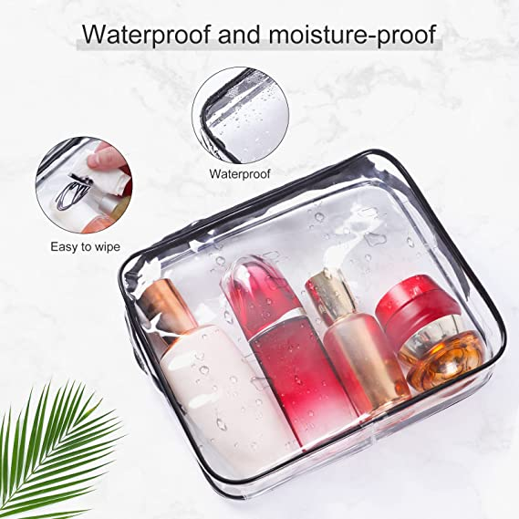 SKY-TOUCH 3Pcs Clear Cosmetic Bag， Portable Clear Toiletry Bag With Zipper & Carry Handle For Travel Luggage Pouch And Bathroom Cosmetics And Cream Storage, Waterproof