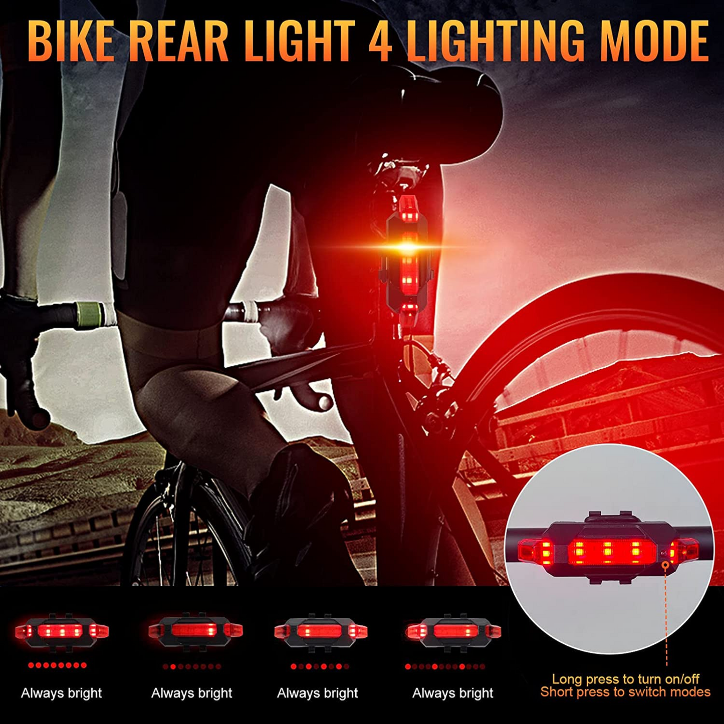 SKY-TOUCH Bike Light Set USB Rechargeable Bycicle LED Accessories Night Cycling Headlight Tail Rear Reflectors for Mountain Bike 4 Lighting Modes, Easy to Install (Blue)