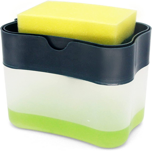 SKY-TOUCH 2 In 1 Sponge Rack Shelf Soap Detergent Dispenser Pump, Large Capacity With Sponge, 1 Hand Operation