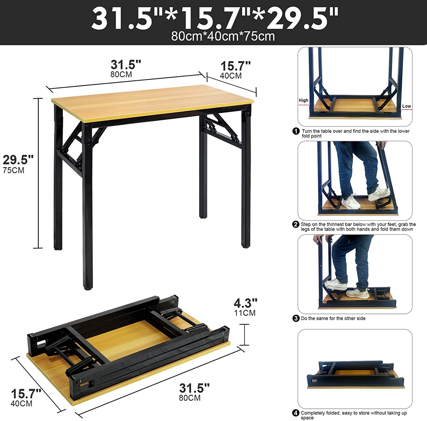 SKY-TOUCH Folding Table Multi Functional Portable Desk With Adjustable Height Legs For Computer Camping, Garden, Picnic,Coffee