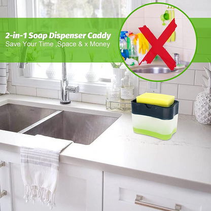 SKY-TOUCH 2 In 1 Sponge Rack Shelf Soap Detergent Dispenser Pump, Large Capacity With Sponge, 1 Hand Operation