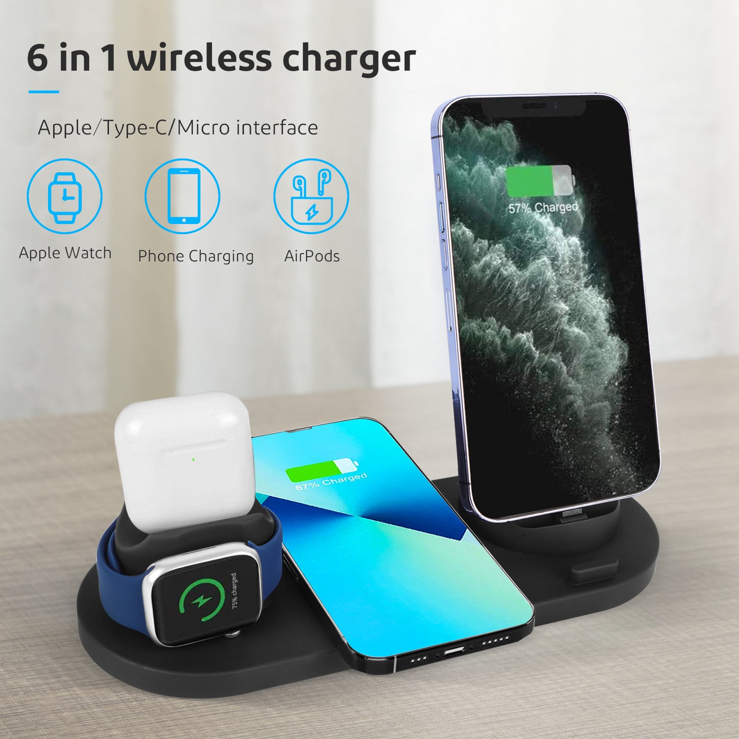 50pcs Wireless Charger Stand,6 in1 Multi-Function Wireless Chargering Station Dock