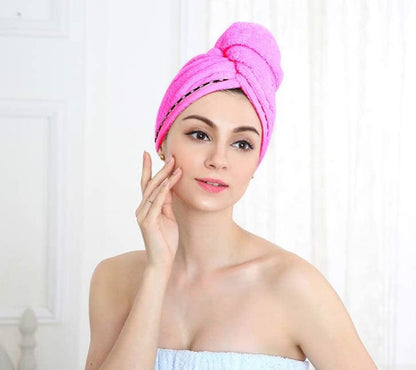 100pcs - 2 Pack Hair Drying Towels, Microfiber Hair Dry Cap Absorbent Fast Drying Hair Turbans With Elastic Loop and button, Hair Towel Wrap Quick Dry for Women Wet Hair (Pink, Rose Red)