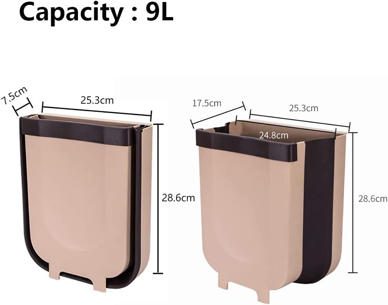 100pcs Hanging Trash Bin Compact Collapsible Garbage Pail for Kitchen or Bathroom Drawers, Cupboards and Door - Brown