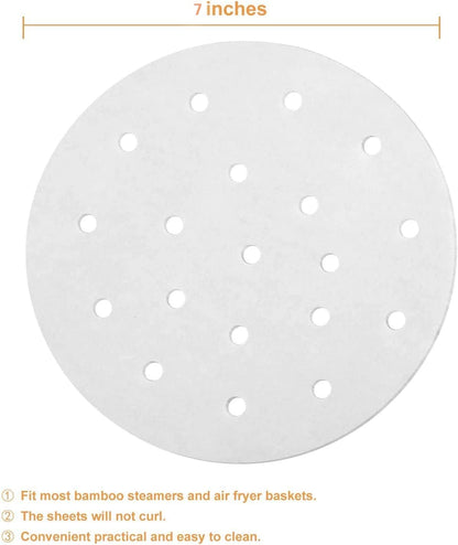 SKY-TOUCH 100pcs Air Fryer Disposable Paper，Non Stick Parchment Paper for Air Fryer Liners，Round Food Grade Baking Paper for Air Fryer