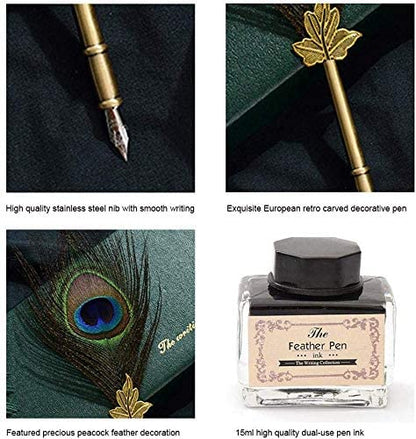 SKY-TOUCH Vintage Feather Quill Dip Pen Writing Ink Set Perfect for Signning Handwriting School Office Stationery Gift Excellent Wedding Souvenir