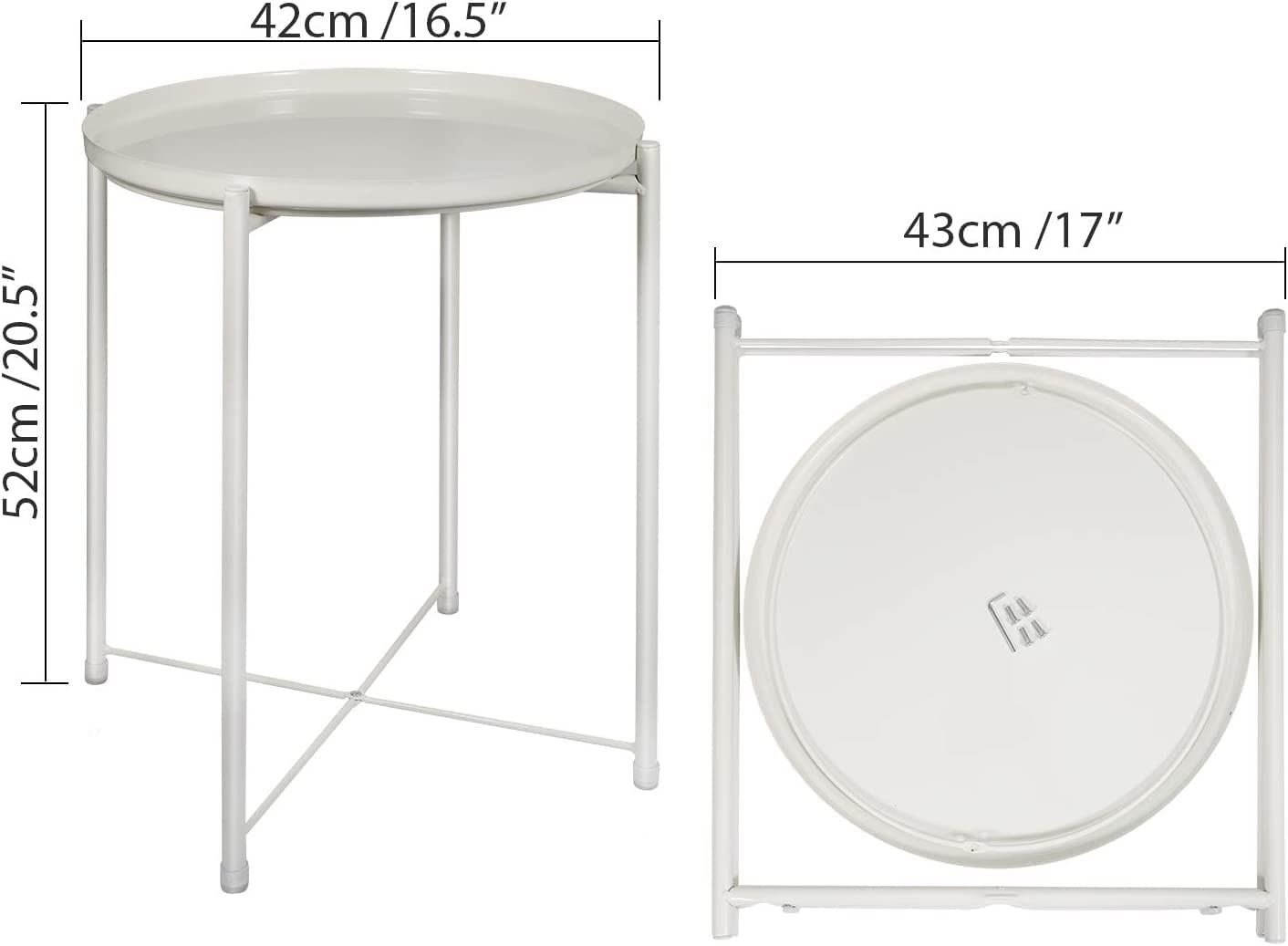 SKY-TOUCH Tray Table with Detachable Tray Top，Round Metal Coffee Table Waterproof Removable Tray Table，for Living Room Bedroom Balcony Office （42×42×53cm）