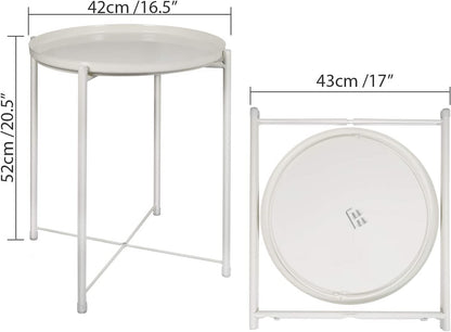 SKY-TOUCH Tray Table with Detachable Tray Top，Round Metal Coffee Table Waterproof Removable Tray Table，for Living Room Bedroom Balcony Office （42×42×53cm）