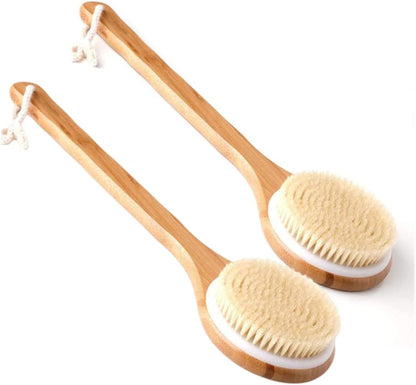 200pcs Bath Brush Long Handle, Shower Brush Soft Body Brush Back SPA Clean Natural Bristles Exfoliating Brush Long Wooden Handle Brown