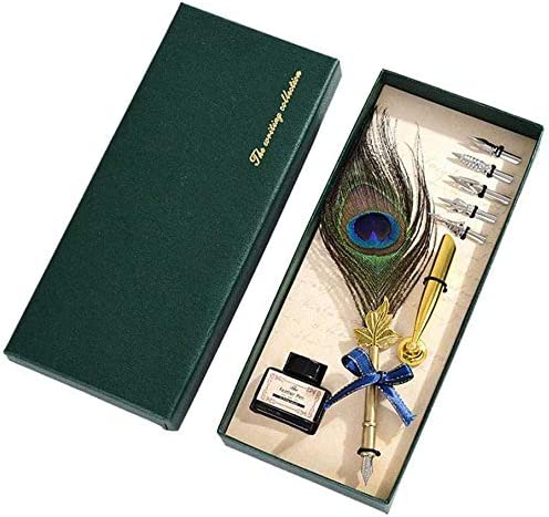 SKY-TOUCH Vintage Feather Quill Dip Pen Writing Ink Set Perfect for Signning Handwriting School Office Stationery Gift Excellent Wedding Souvenir