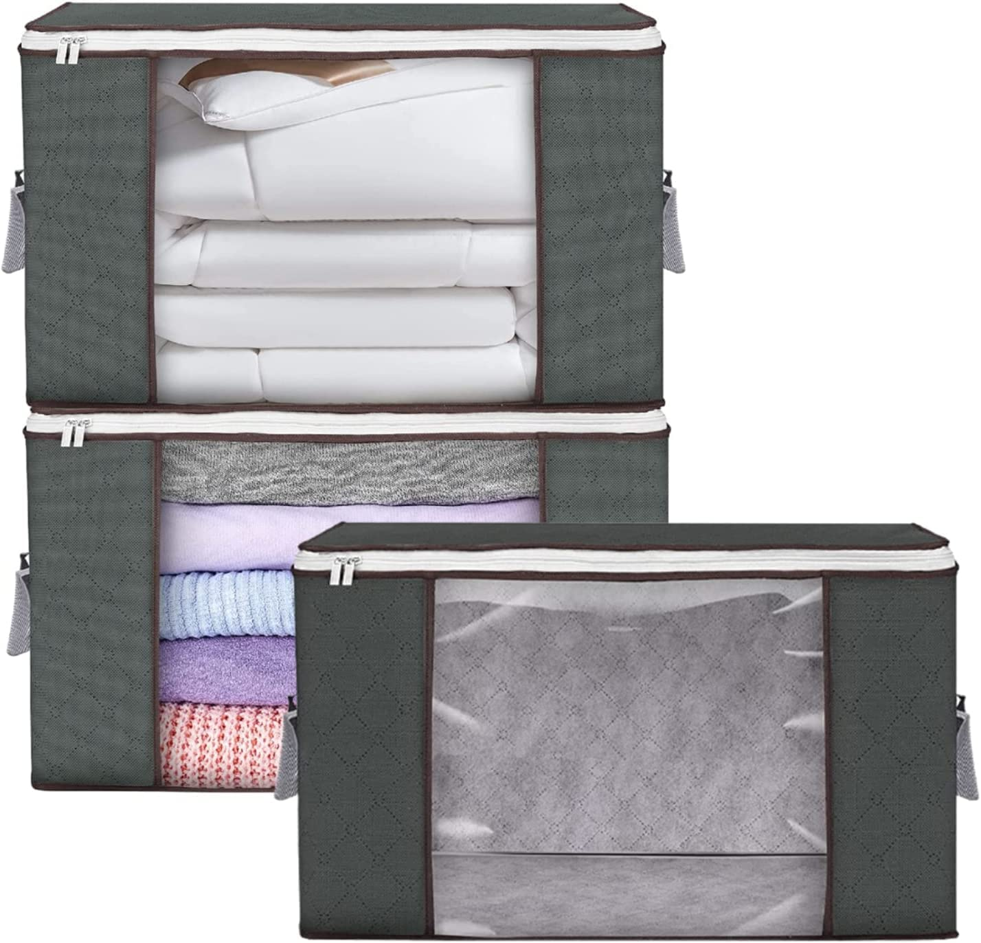 SKY-TOUCH 3 Pieces Large Capacity Sized Bags, Clothes Storage Bag Organizers, Foldable, Durable and Space Saver with See-Through Window and Carry Handles