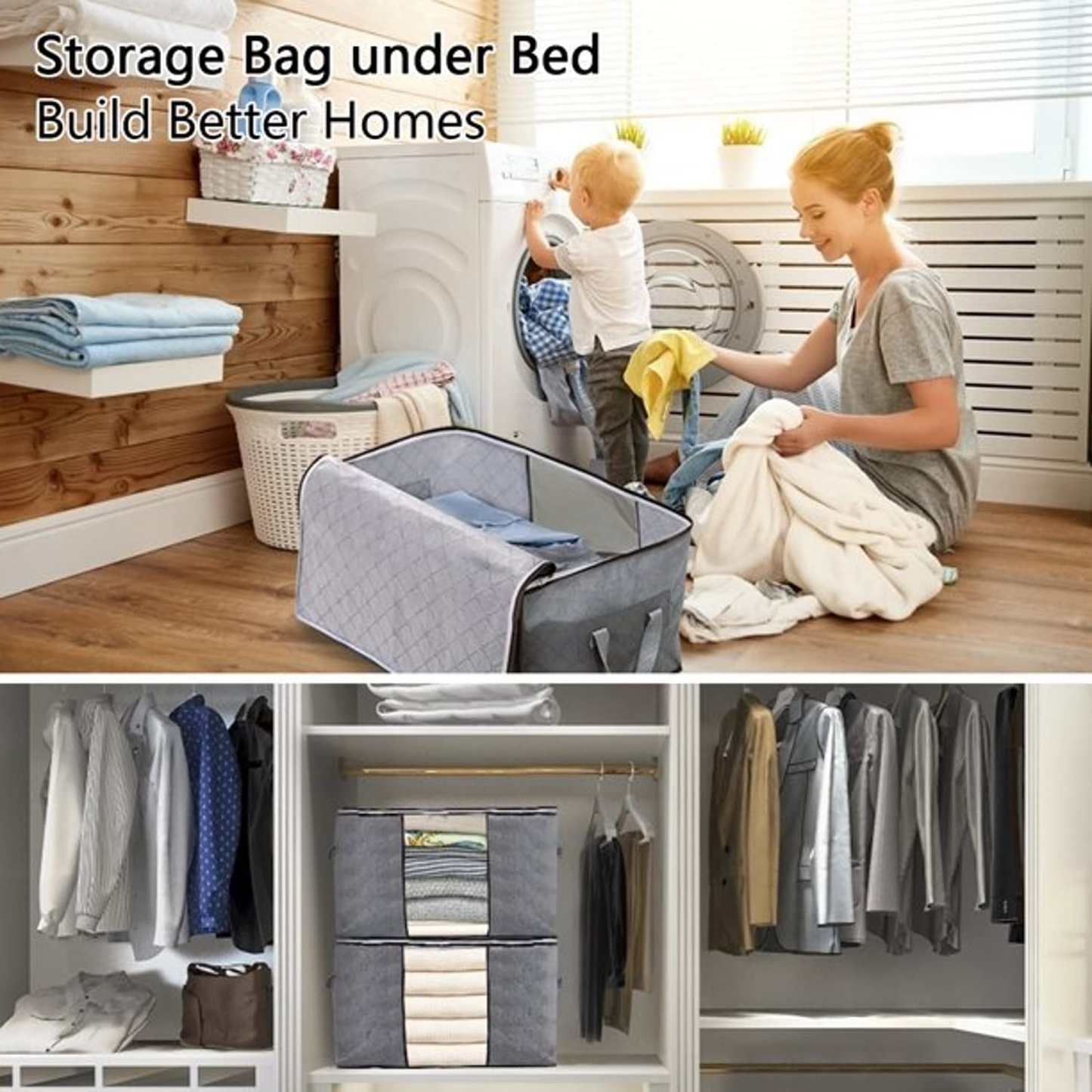 SKY-TOUCH 3 Pieces Large Capacity Sized Bags, Clothes Storage Bag Organizers, Foldable, Durable and Space Saver with See-Through Window and Carry Handles