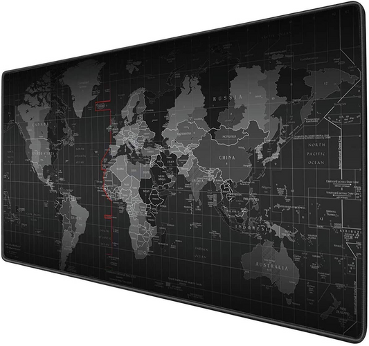 SKY-TOUCH Gaming Mouse Mat Large Anti-Skid Mouse Pad, World Map Mousepad Rubber Base and Stitched Edges for Gamers Office 35.4 x 15.7 x 0.12 Inches