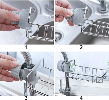 SKY-TOUCH, Sink Caddy Single Layer Stainless Steel Faucet Storage Rack Organizer, Dark Grey