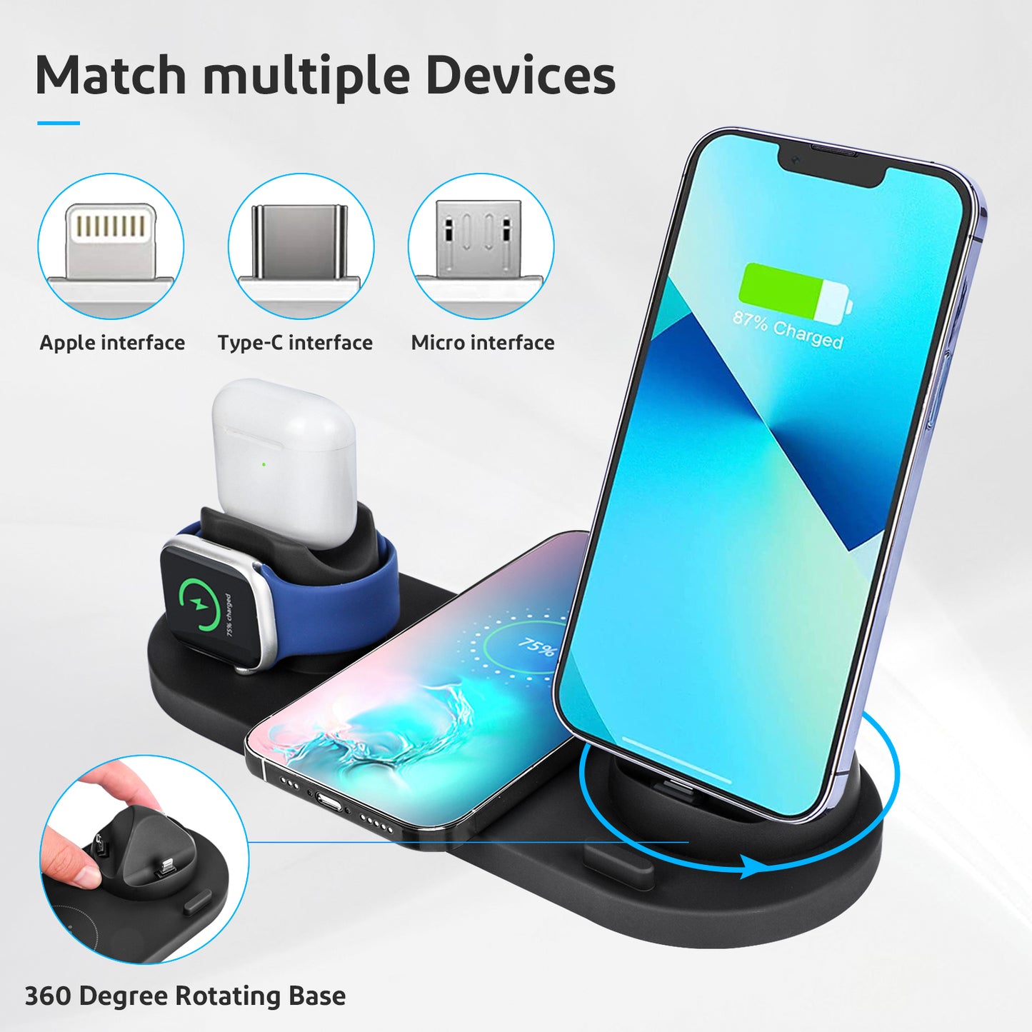 50pcs Wireless Charger Stand,6 in1 Multi-Function Wireless Chargering Station Dock