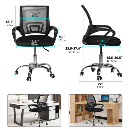 SKY-TOUCH Office Chair,Comfort Ergonomic Height Adjustable Desk Chair with Lumbar Support Backrest Black