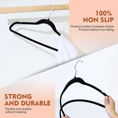 SKY-TOUCH Non Slip Felt Hangers Space Saving Clothes Hanger Velvet Hanger Heavy Duty Adult Hanger For Coat, Suit - Black