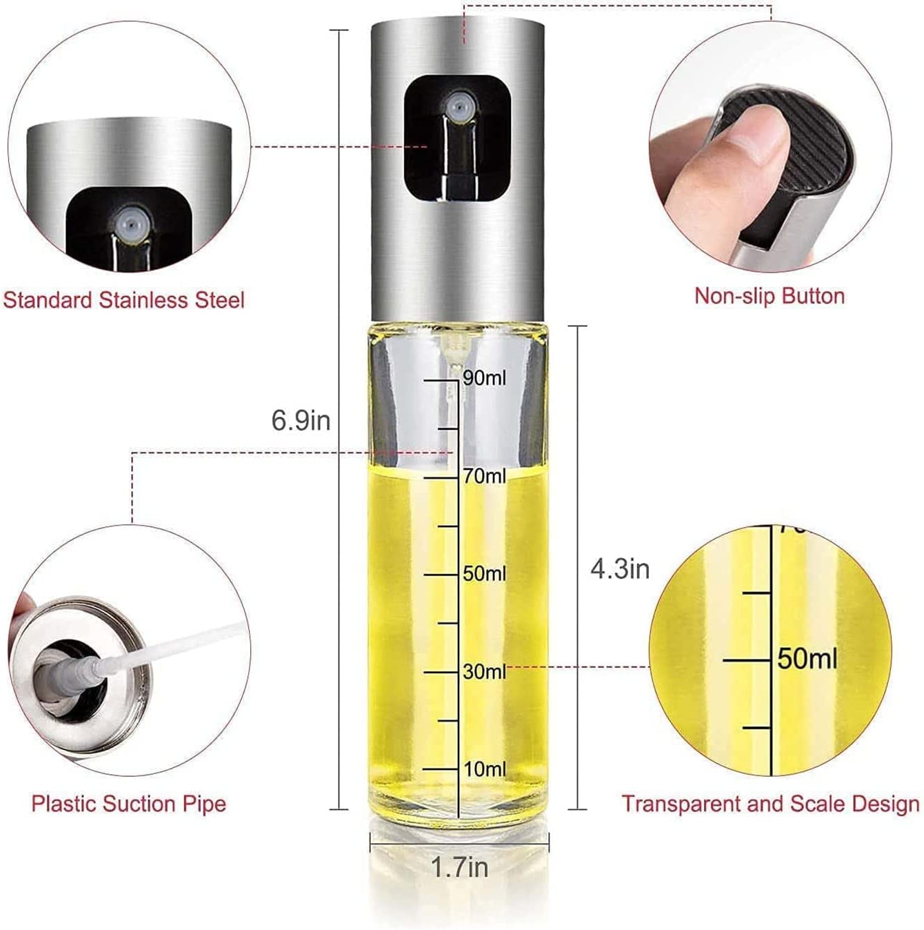 SKY-TOUCH Oil Spray Bottle, Olive Oil Sprayer Spray Bottle Oil Sprayer Oil Sprayer Dispenser Set For Bbq, Cooking, Salad 100Ml