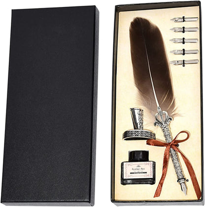 SKY-TOUCH Vintage Feather Quill Dip Pen Writing Ink Set Perfect for Signning Handwriting School Office Stationery Gift Excellent Wedding Souvenir