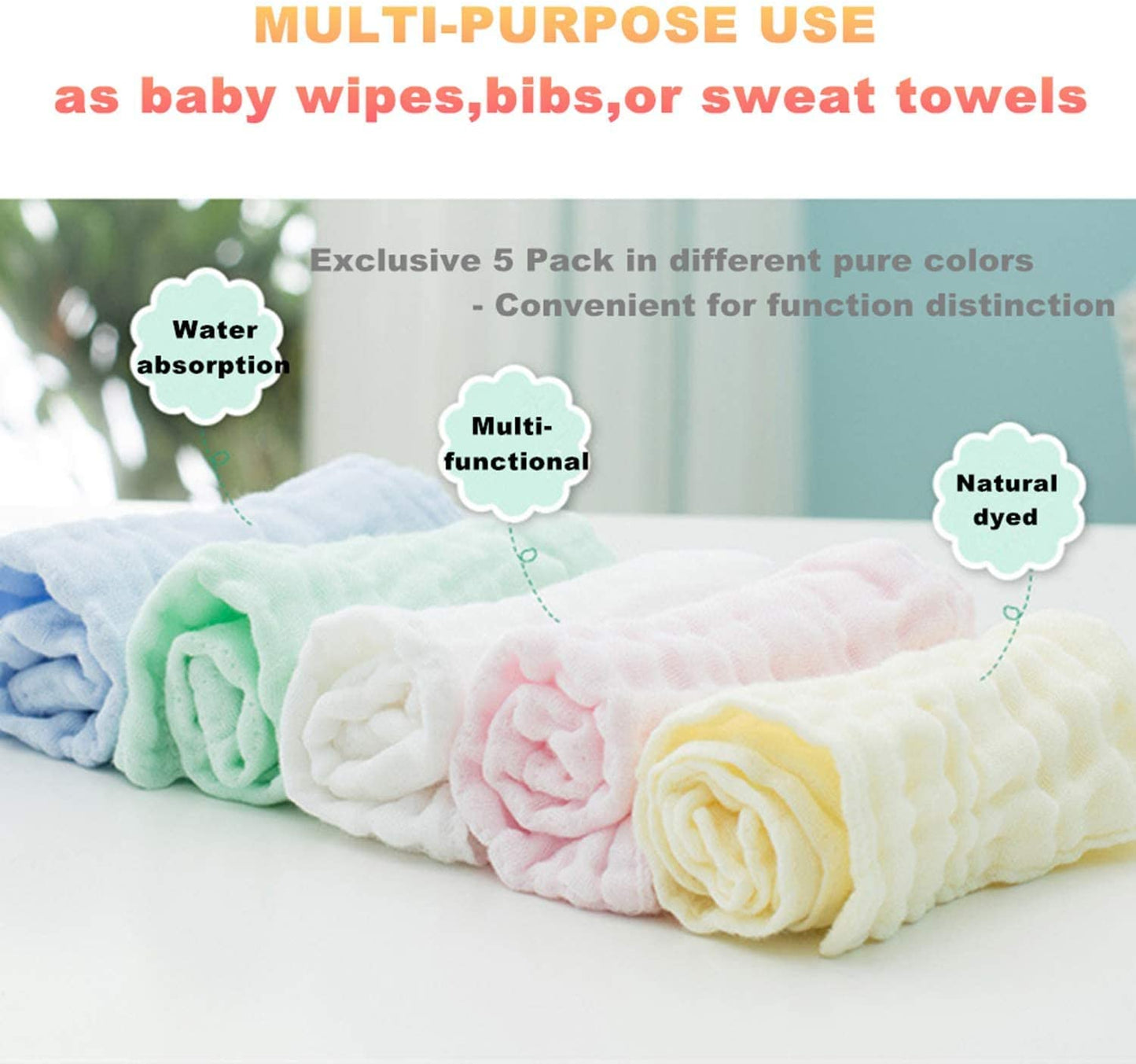 SKY-TOUCH Muslin Baby Washcloths and Towels, Natural Organic Cotton Baby Washcloths, Soft Newborn Baby Towel and Muslin Washcloth for Sensitive Skin