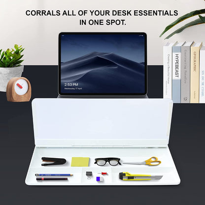 SKY-TOUCH Glass Desktop Computer Pad Dry Erase Board Desk Organizer with Mobile Phone and Tablet Stand Designed for your Home, Office and even School
