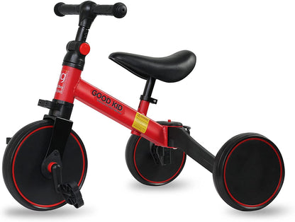 SKY-TOUCH 4 in 1 Kids Balance Bike Kids Tricycles for 1-4 Years, Toddlers Trike with Adjustable Seat Indoor Outdoor, Boys Girls Kids First Birthday Gifts Red