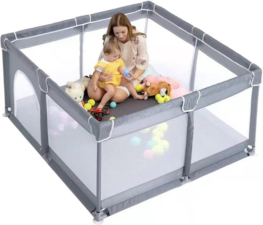 SKY-TOUCH Baby Playpen, Extra Large Playpen for Babies, Kids Safe Play Center for Babies with Breathable Mesh and Zipper Door，and Toddlers Gives Mommy a Break