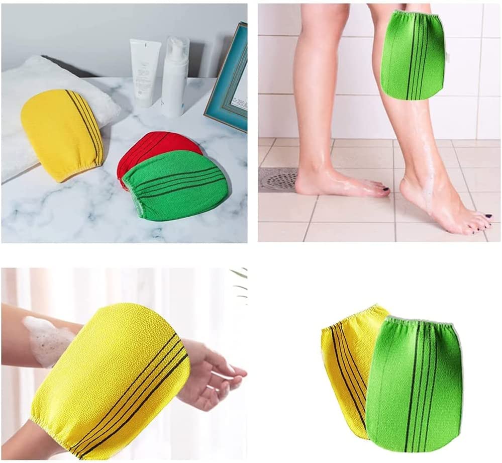 SKY-TOUCH Exfoliating Gloves 3Pcs, Korean Exfoliating Bath Washcloth For Removing Dry, Dead Skin Cells, REUSable (Random Color)