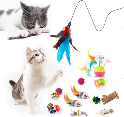 SKY-TOUCH 30pcs Interactive Cat Toys - Keep Your Cat Active and Happy with Variety Teaser Wand, Cat Tunnel, Tent, and Fish Toy，The best gifts for cat lovers