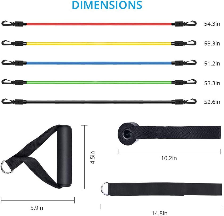 SKY-TOUCH Portable Exercise 11Pcs Resistance Band Set Stackable Up to 150 Lbs (5 Stackable Exercise Bands with Door Anchor, Ankle Straps Carrying Case) Exercise Stretch Fitness Home Set