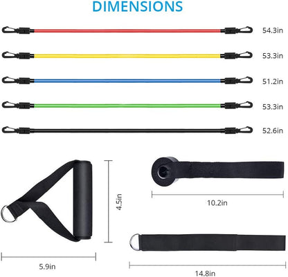 SKY-TOUCH Portable Exercise 11Pcs Resistance Band Set Stackable Up to 150 Lbs (5 Stackable Exercise Bands with Door Anchor, Ankle Straps Carrying Case) Exercise Stretch Fitness Home Set