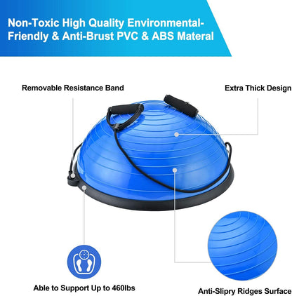 SKY-TOUCH Balance Ball Exercise Ball, Yoga Balance Trainer Thickened Stability, Half Ball with Resistant Band, Strength Exercise Fitness Blue