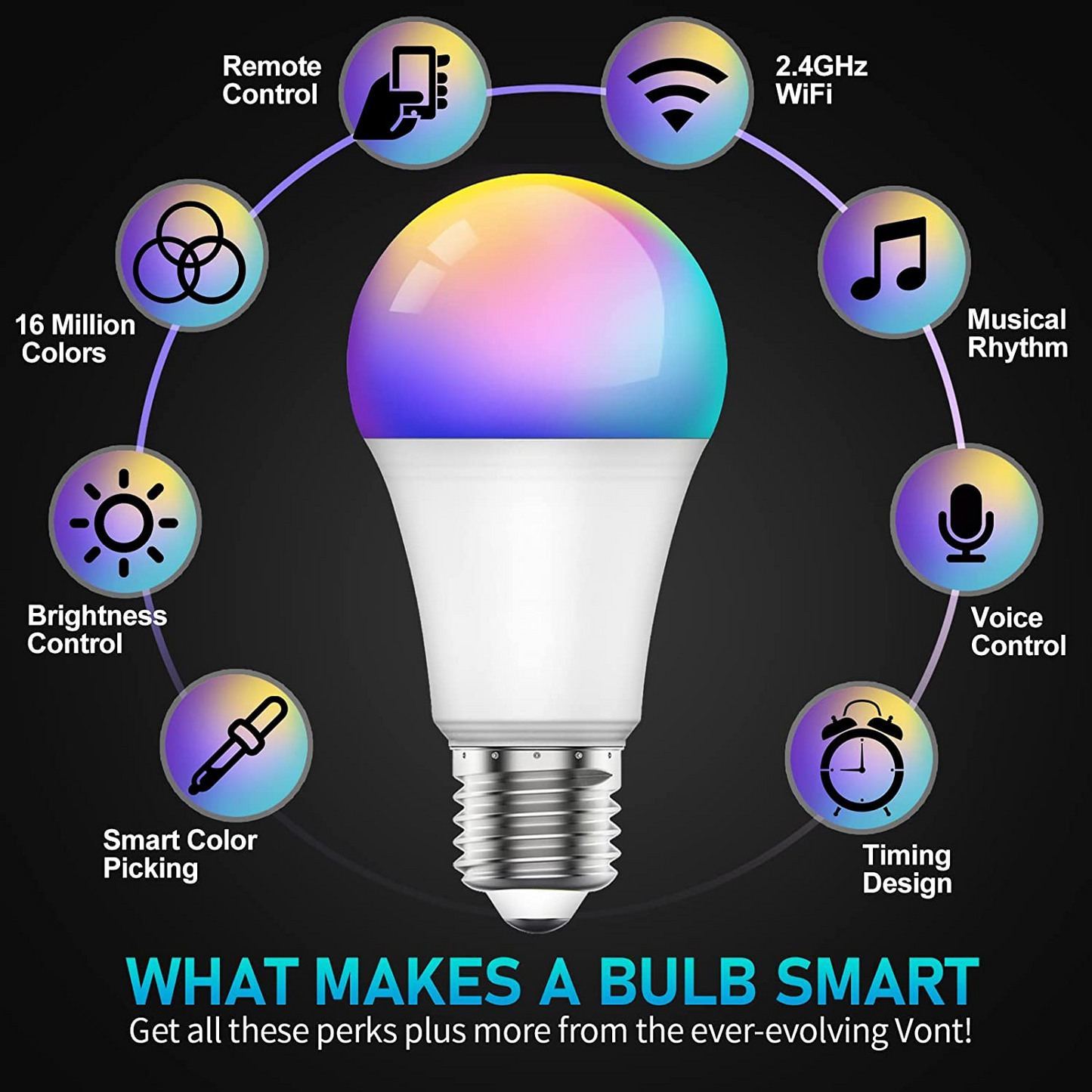 Sky-Touch Smart Light Bulb, Multi Color Changing Dimmable Smart Wifi And Bluetooth Compatible With Alexa And Google Home Assistant