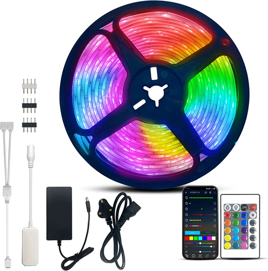 SKY-TOUCH 5/10 Meter Smart Bluetooth LED Strip Light RGB Sync to Music Light Remote Control Colorful Rope Lighting for Home Decor Kitchen Bedroom Hotel Outdoor Bar Garden Desktop Decoration