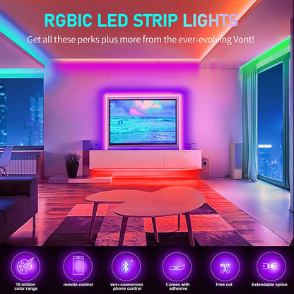 SKY-TOUCH 5/10 Meter Smart Bluetooth LED Strip Light RGB Sync to Music Light Remote Control Colorful Rope Lighting for Home Decor Kitchen Bedroom Hotel Outdoor Bar Garden Desktop Decoration